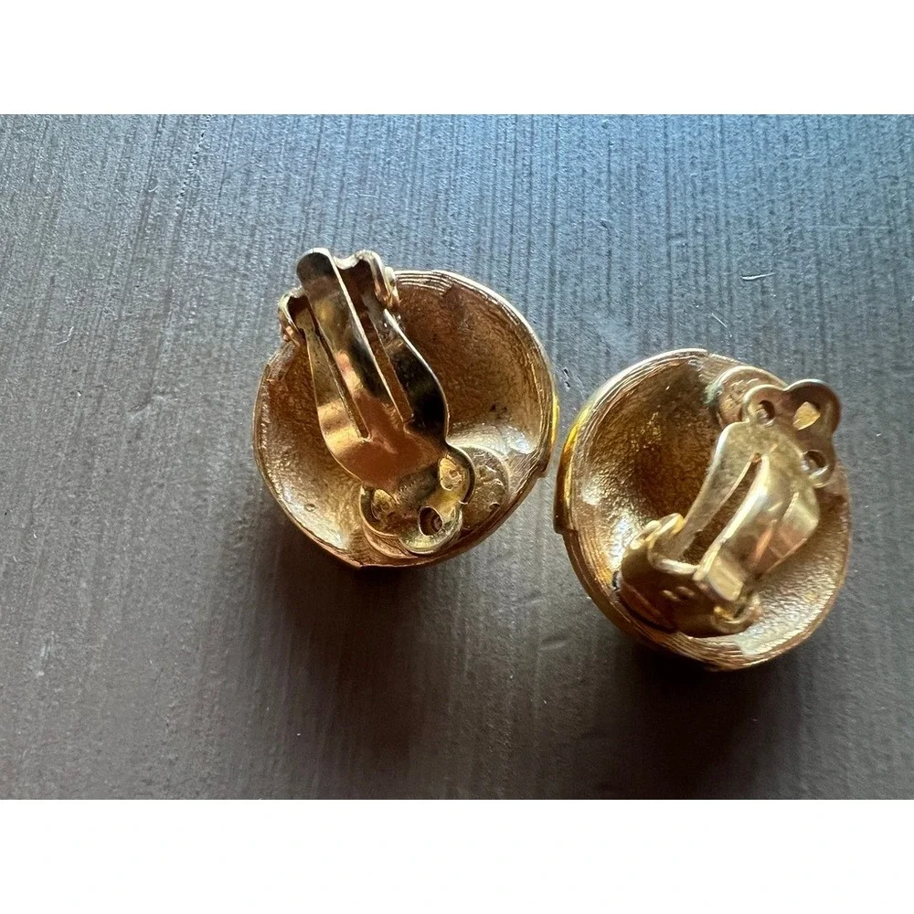 Givenchy Clip-On Earrings Gold 1979 Vintage Domed Faceted Studs Retro Glam Chic